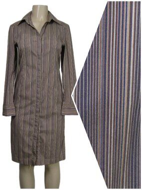 PIAZZA SEMPIONE Brown Striped Shirt Dress Quiet Luxury Italy Minimalist 42 6